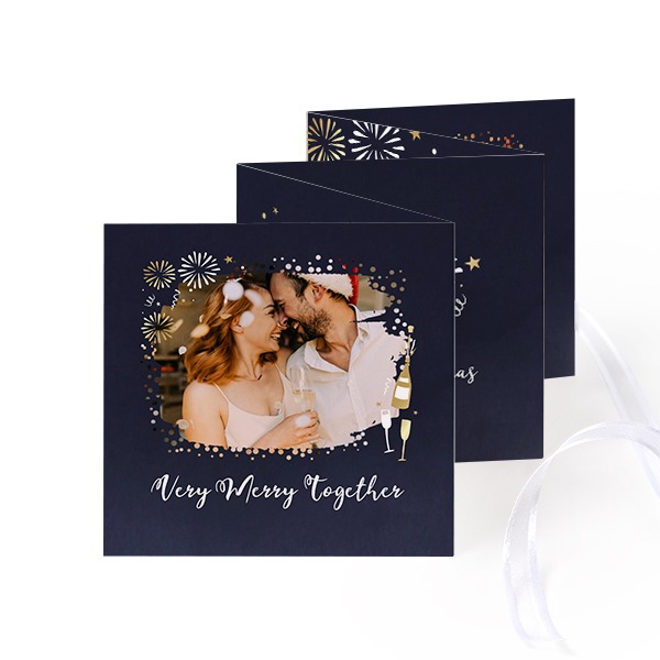Fold out photo card Square White ribbon - set of 12 (8 x 8 cm)