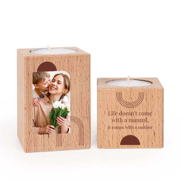 Bougeoir en bois avec photo (lot de 2) Bougeoir en bois avec photo (lot de 2)