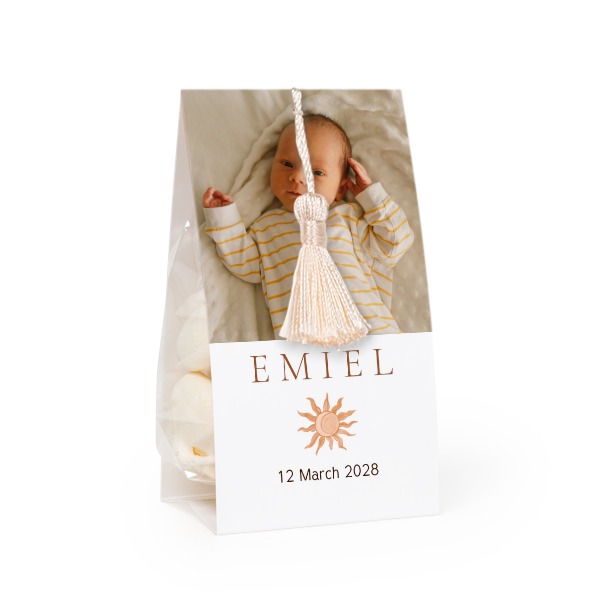Candy bag with photo-wrapping and vanilla tassel - set of 24