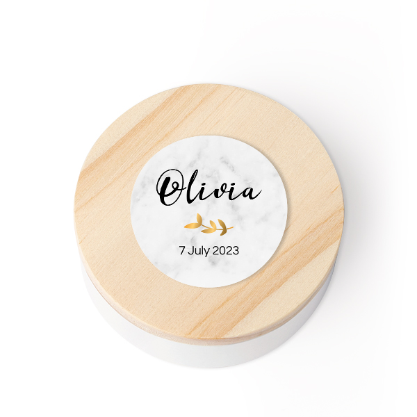 Geschenkdoosje met houten deksel en sticker (set van 12) Geschenkdoosje met houten deksel en sticker (set van 12)