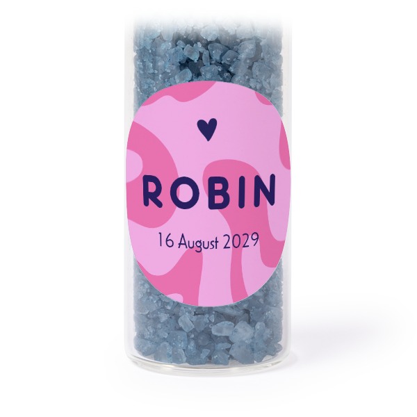 Glazen buisjes met ronde stickers & blauw badzout - set van 12