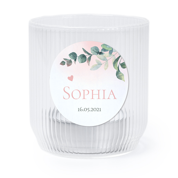 Personalised Clear Glass Tealight Holder with Round Stickers – Set of 6