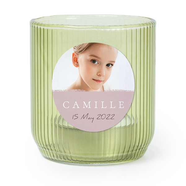 Personalised Green Glass Tealight Holder with Round Stickers – Set of 6
