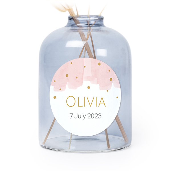Glazen vaasjes blauw met ronde sticker - set van 6