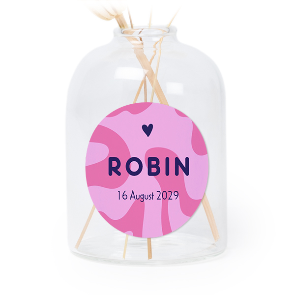 Glazen vaasjes doorzichtig met ronde sticker - set van 6