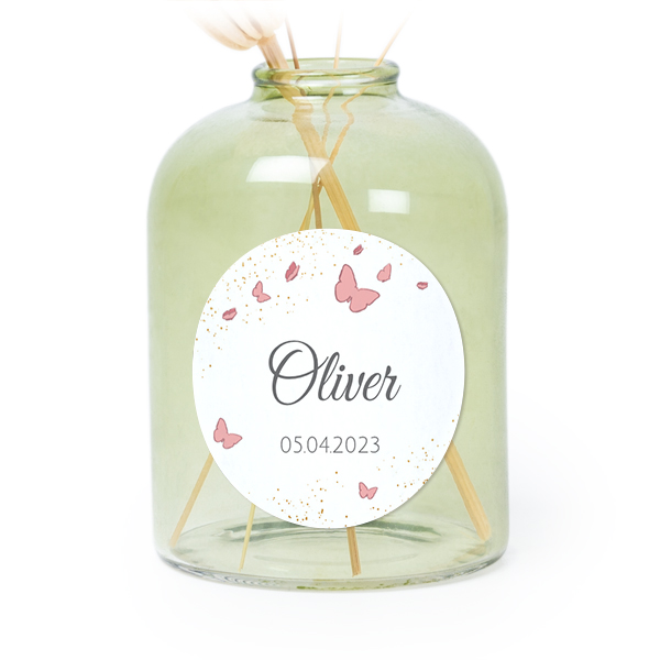 Personalised Green Glass Vase with Round Stickers – Set of 6