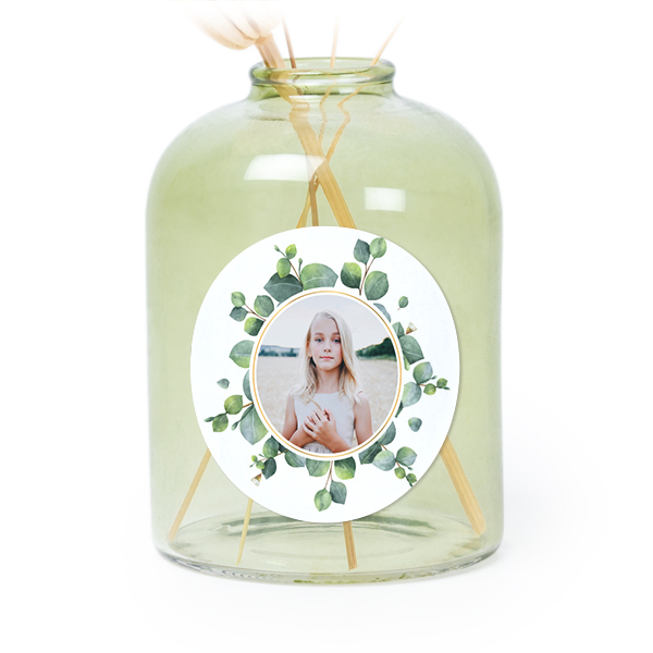 Glazen vaasjes groen met ronde sticker - set van 6 Glazen vaasjes groen met ronde sticker - set van 6