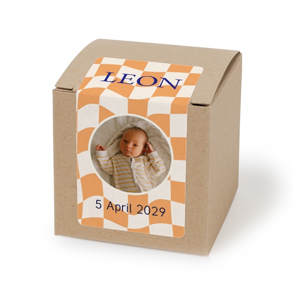 Paper box beige rectangular sticker - set of 24