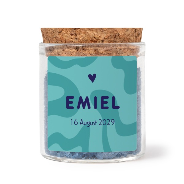 Glazen potjes met vierkante stickers en blauw badzout (set van 12)