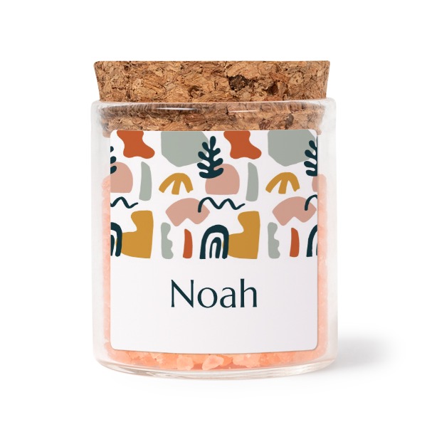 Glazen potjes met vierkante stickers en roze badzout (set van 12)