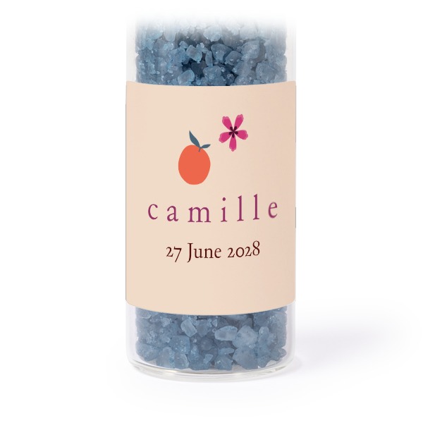 Glazen buisjes met vierkante stickers & blauw badzout - set van 12