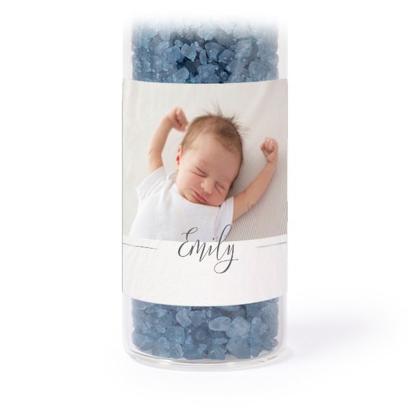 Glazen buisjes met vierkante stickers & blauw badzout - set van 12