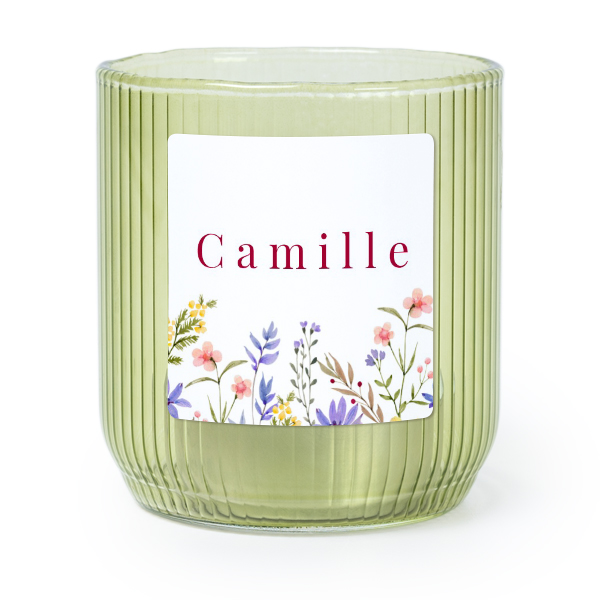 Personalised Green Glass Tealight Holder with Square Stickers – Set of 6