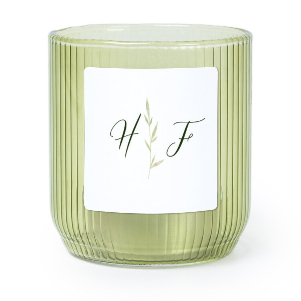 Personalised Green Glass Tealight Holder with Square Stickers – Set of 6
