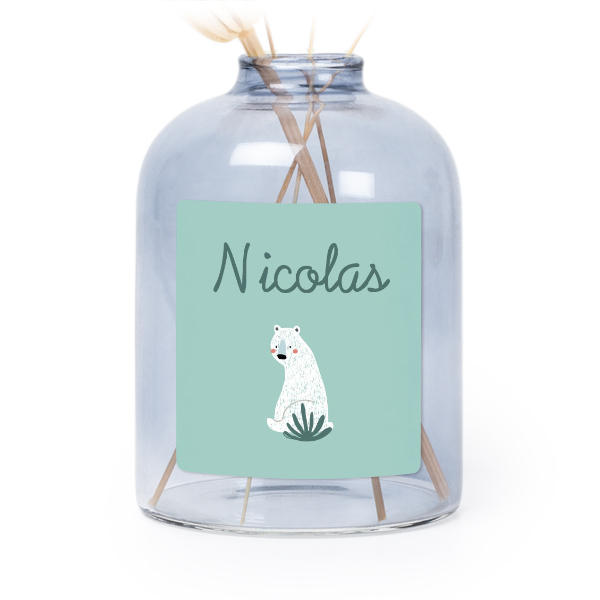 Glazen vaasjes blauw met vierkante sticker - set van 6 Glazen vaasjes blauw met vierkante sticker - set van 6