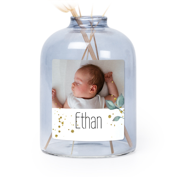 Personalised Blue Glass Vase with Square Stickers – Set of 6