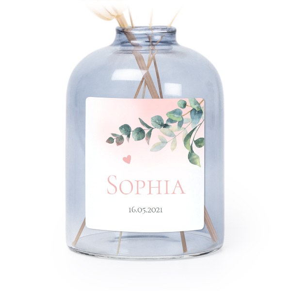 Personalised Blue Glass Vase with Square Stickers – Set of 6