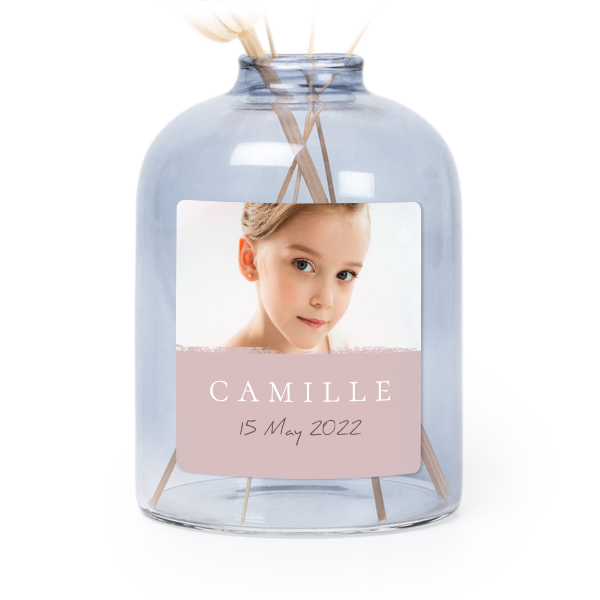 Personalised Blue Glass Vase with Square Stickers – Set of 6