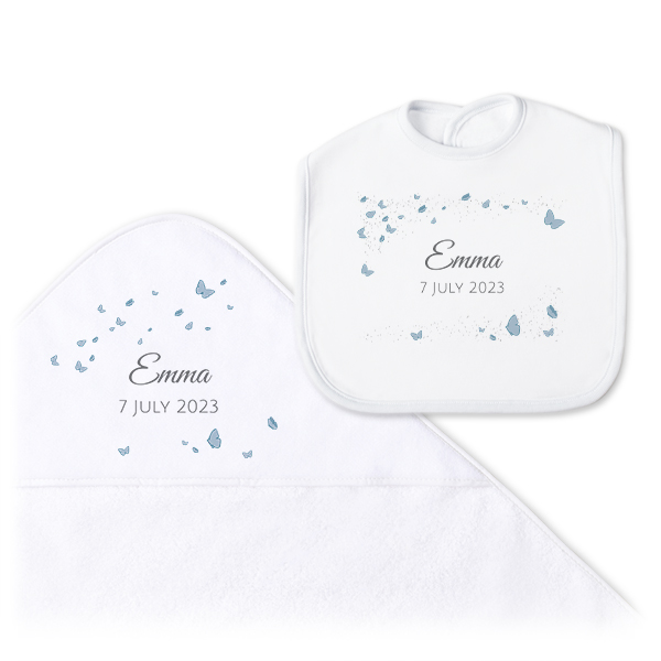 Box cadeau bébé : cape de bain & bavoir Box cadeau bébé : cape de bain & bavoir