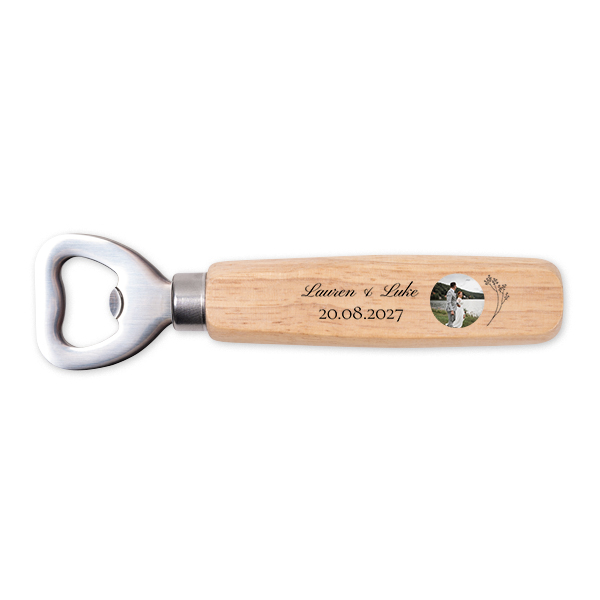 Flesopener hout met foto Flesopener hout met foto