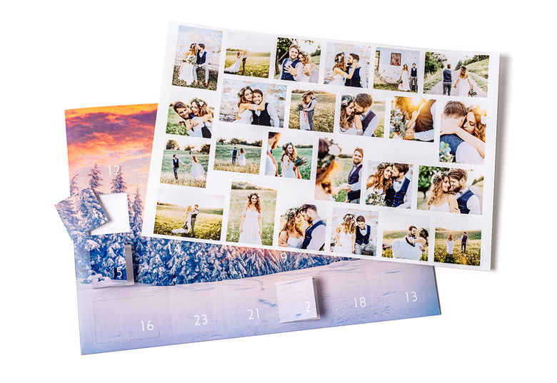 Gepersonaliseerde foto-adventskalender met een collage van persoonlijke foto