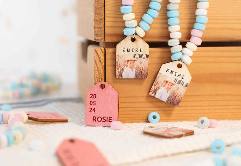 Snoeparmband met gegraveerde houten label - set van 12
