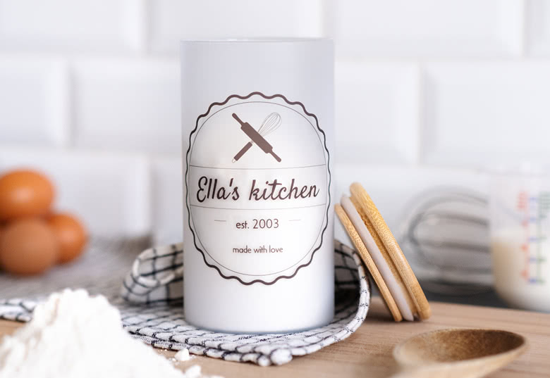 Personalised white storage jar with "Ella