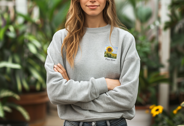 Grey personalised sweatshirt with a sunflower design and 